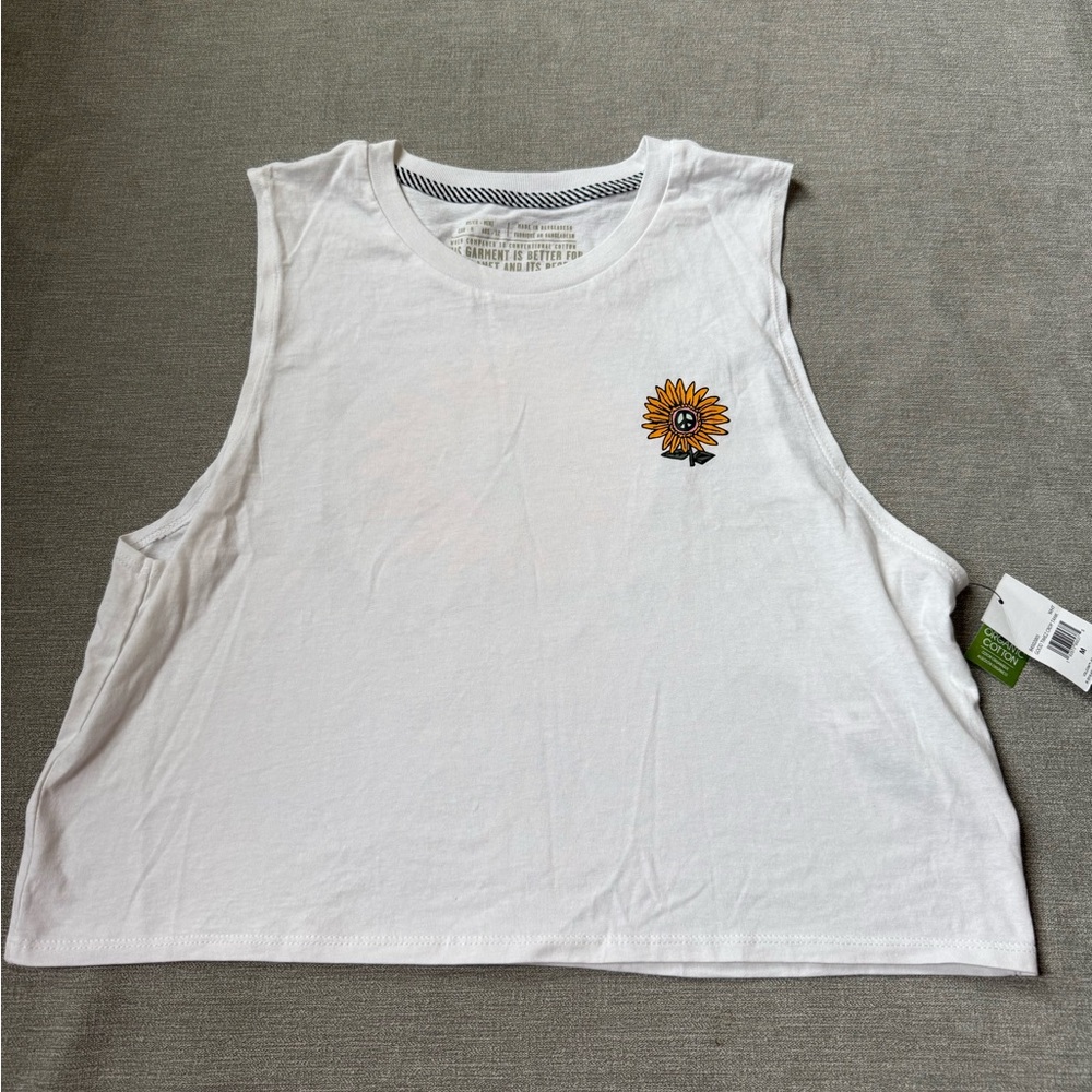 NWT Volcom White Muscle Tee with Sunflower Detail